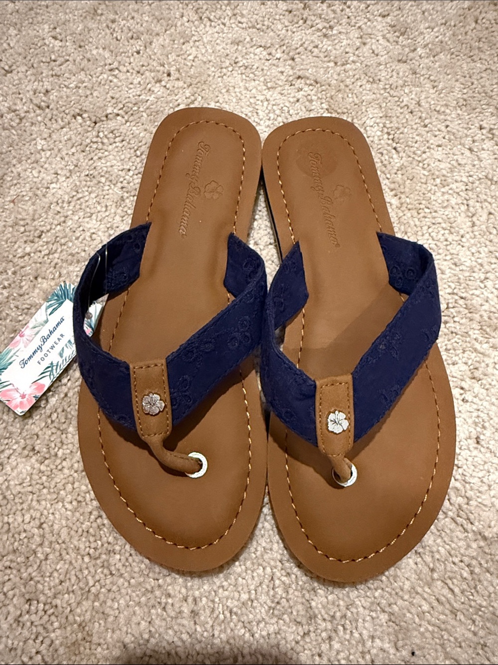 Tommy Bahama Navy Blue and Brown Women's Thong Sandals
